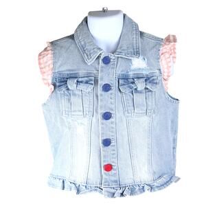 Matilda Jane Blue Pink Enchanted Garden Genius Girls Denim Vest Size 6